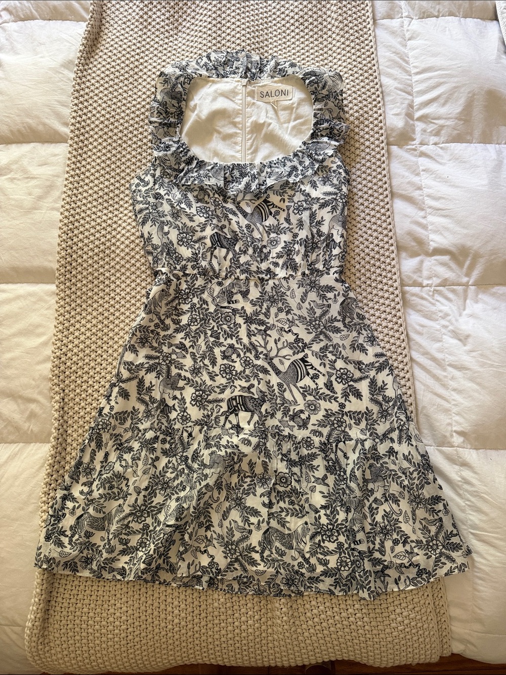 SALONI Black & White Floral Animal Print Mini Dress